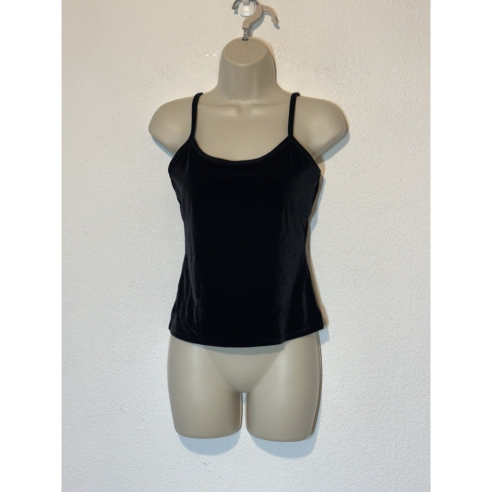 NY & Co Black Velvet Shelf Bra Cami Tank Top‎ M 90s Y2K Grunge Whimsigoth